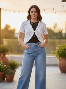 Summer Casual Lace Short Sleeve Bolero - trắng - Xem 4
