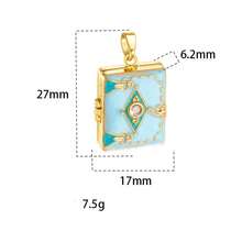 1件DIY珠宝项链吊坠，独特设计高端创意时尚彩色珐琅照片盒铜镀金项链吊坠，女士时尚手工礼物 - 方形可開合 - 查看 3