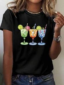 WomenS Casual Short-Sleeve Round-Neck T-Shirt - B - Đen 3 - Xem 1
