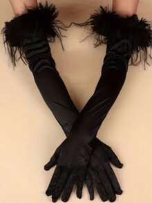 1 双加厚保暖长款触屏手套，时尚高端材质，适合派对、演出、晚会、夏季假期等场合。 - 同色 - 查看 6