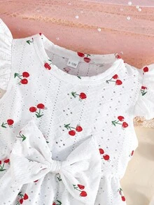 2件套女婴可爱樱桃印花休闲连衣裙套装 - 紅色 - 查看 6