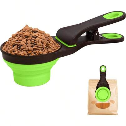 Collapsible Silicone Dog Food Scoop Foldable Pet Food Measuring Cup With Bag Clip 3 In 1 Multi - Function Silicone Dog Food Scooper Green, Small