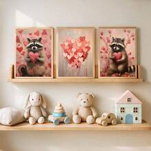 1幅帆布墙画 - 浣熊 | 情人节墙画，粉色情人节装饰，可爱浣熊礼物，俏皮爱心图案，心形绘画可打印模板 | 爱心礼物，艺术印刷品，迷人房间装饰，儿童房装饰 - 婴儿用品_ 带框婴儿房墙画，完美适用于游戏室装饰、婴儿房装饰、育儿室装饰、幼儿园装饰、男孩房装饰、女孩卧室装饰 - 彩色 - 查看 10