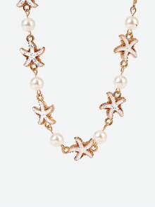 Opalesca 1 件手工制作的人造珍珠白色海星项链，时尚海洋风格珠宝适合女性日常和海滩旅行佩戴