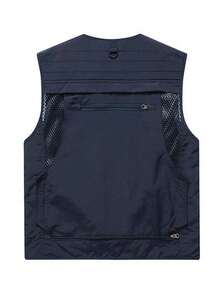Men's Outdoor Utility Vest - Multi-Pocket Tactical Fishing Hiking Travel Sleeveless Jacket, Plus Size Lightweight Photography Vest, Casual Summer Mesh Vest With Multiple Pockets - Navy Blue - View 4