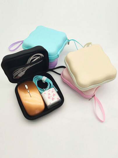 1 قطعة حقيبة منظم كابلات مطبوعة بنمط الموجة المربعة من مادة EVA، صندوق تخزين إلكترونيات متعدد الوظائف مقاوم للصدمات بسعة كبيرة