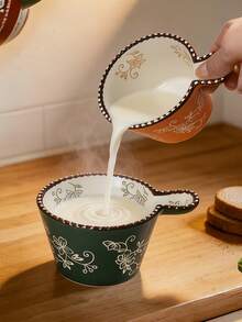 1pc Ceramic Beaded Handle Sauce Bowl, Breakfast Cup Baking Container, Steaming Cooking Baking Bowl Milk Cup Cake Bowl, Oatmeal Cup Snack Bowl, Suitable For Kitchen, Living Room, Dining Room, Tableware, Cup, Ramadan Dinnerware - Multicolor - View 3