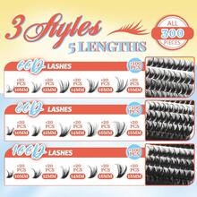 Spiky Volume Lash Clusters 300Pcs D Curl 10-18mm DIY Manga Lashes - Fluffy & Thick Individual Eyelash Extensions - Cactus Bloom - View 2