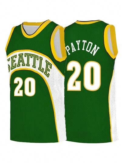 Men's Basketball Jersey, No.20, Green Embroidered Casual Sports Vest, Round Neck Sleeveless Training Uniform