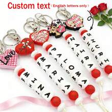 1pc Customized Valentine's Day Silicone Keychain, Heart Shaped, Couples Gift, Customized Name, Valentine's Gift For Boyfriend/Girlfriend - Red - View 12
