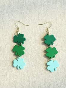 1 Pair Women's St. Patrick's Day Clover Teardrop Acrylic Dangle Earrings, Cute & Elegant For Holiday Party