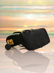 Women's French Style High Heel Shoes, Square Toe Rhinestone Embellished Criss-Cross Strap Sandals, Shiny Suitable For Summer Nightclub, Party, Wedding - Black - View 3