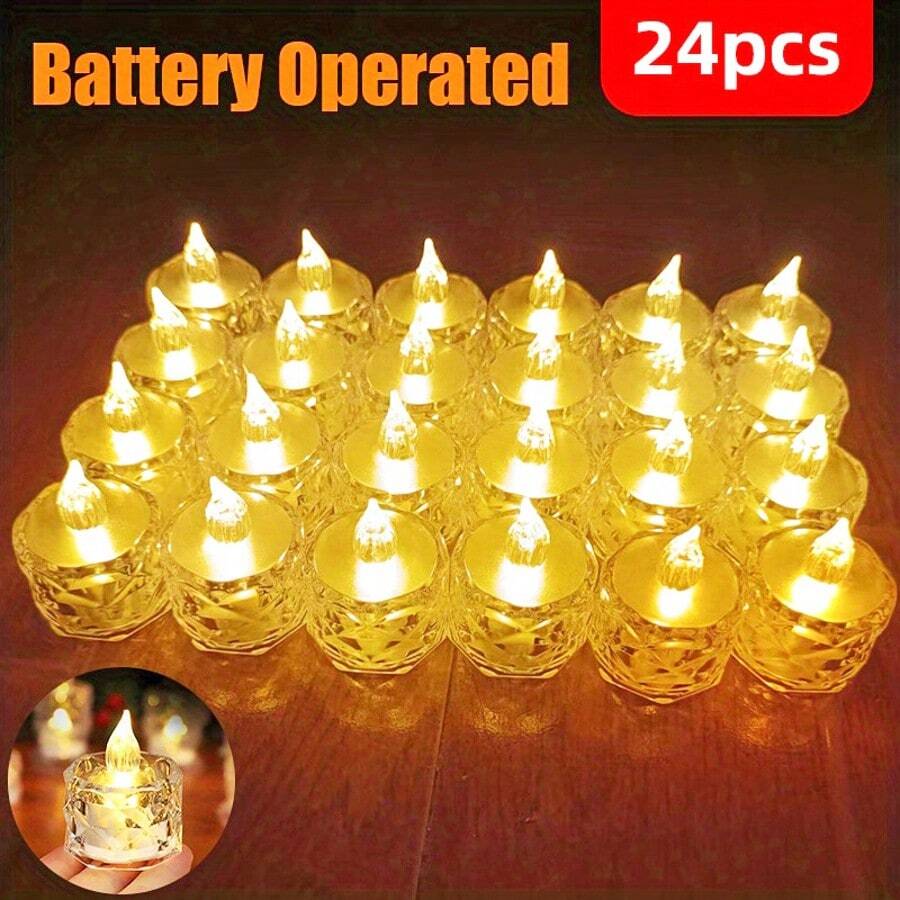 3/12/24pcs Indoor Decorative Crystal Diamond Shaped LED Electronic Candle Lights, Battery Powered Flameless Candle Lights, LED Decorative Tea Candle Lights (Batteries Included), Suitable For Wedding, Dining Table, Holiday Decoration, Valentine's Day Party Decoration - 無色 - 查看 1