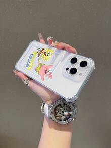 1pc Cute & Fun Transparent Card Holder Case, Minimalist Design - Spongebob Squarepants Painted Pattern, Shockproof Phone Case Compatible With IPhone 11/12/12 Pro Max/14 Pro Max/15/15 Pro/16/16 Pro Max/17 And Other Models - Multicolor - View 7