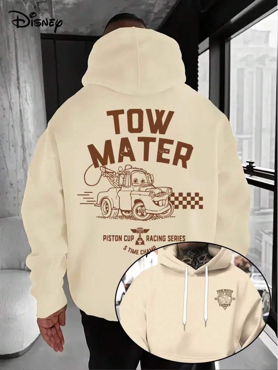 New Disney Hoodies-Men's Racing Story Cartoon Pullovers, Loose Hoodies In Front Pockets, Suitable For Casual Wear, Disney's Birthday Gifts, Travel Clothes, Playful Design, Comfortable Fabrics, Fan Clothes, Movie Lovers, Home Clothes, Durable Materials, Printed Jerseys, Men's. - Apricot - View 1