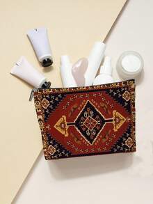 1 قطعة حقيبة مستحضرات تجميل ذات طباعة مزدوجة بنمط سجاد بوهيمي عتيق لمناسبة رمضان، مصنوعة من البوليستر عديمة الرائحة، متعددة الاستخدامات، خفيفة الوزن، قابلة للطي، بسحاب إغلاق، مناسبة للسفر والاستخدام اليومي، هدية مثالية للعائلة والأصدقاء - الأحمر - مشاهدة 5