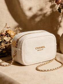 CHANEL 奢华女士链条化妆包：小巧柔软的化妆包，斜挎/单肩迷你包，理想的高端奢华女士礼物，日常化妆品收纳包，旅行、通勤和派对洗漱包，时尚女士美容整理配件 - 白色(金球鏈條) - 查看 4