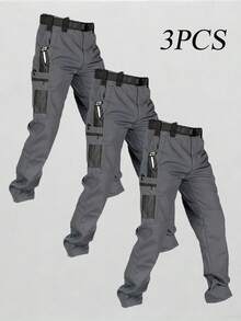 3Pack Men'S Outdoor Cargo Pants | Multi-Functional Pockets, Lightweight, Ripstop, Durable, Suitable For Camping, Hiking, Fishing, Ideal For Spring, Summer, And Autumn Seasons - Grey+Grey+Grey - View 1