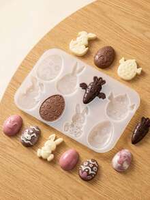 1/2pcs Easter DIY Hatching Bunny Egg Chocolate Silicone Mold, Festival Decoration Pendant Resin Mold, Full-Panel Easter Egg Bunny Silicone Mold For Pendants And Decorations - White - View 4
