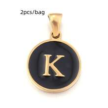 2pcs/Pack Stainless Steel Single-Sided Round English Letter Pendant, Fashionable Minimalist English Letter Pendant Necklace Accessory, DIY Jewelry Making Pendant - Black - View 19