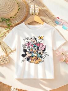 Disney Apparel, Featuring A Double-Sided Print Of Mickey And His Friends On This Girls' T-Shirt. This Soft, Breathable Short-Sleeve Crew Neck Tee Is Perfect For Spring And Summer Wear, Ideal For Everyday Outfits, Vacation Leisure, Outdoor Adventures, School Life, And Shopping Trips. It Also Makes An Excellent Gift For Boys And Girls Alike. Every Child Deserves One. - 白色 - 查看 2
