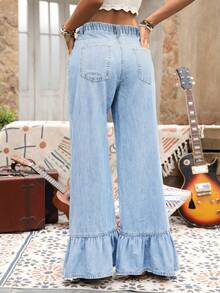Quần jeans ống rộng xếp ly, quần denim xanh dáng rộng thoải mái, phong cách nghỉ dưỡng, thích hợp cho những buổi đi chơi thường ngày, du lịch vào mùa xuân, hè, thu và đông. - Màu xanh lam - Xem 7