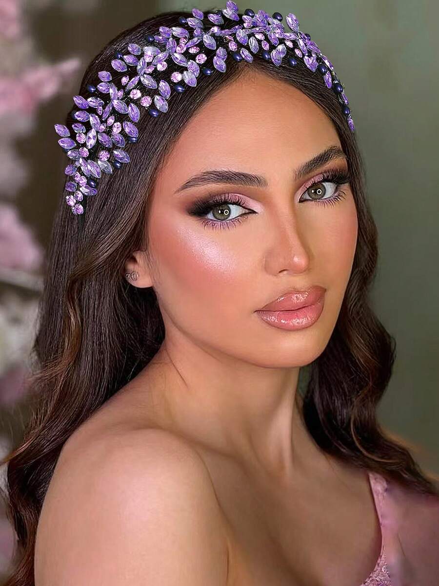 1件手工水晶珍珠新娘发箍，银色婚礼发饰，伴娘礼物，情人节女士发箍装饰