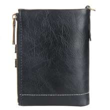 Baellerry 男士商务休闲拉链钱包，黑色皮革纹理对折钱包，大容量卡槽，带透明证件夹，男士现金钱包，迷你钱包，男士钱包，真皮小钱包，钱包钥匙扣，旅行必备证件夹，挂绳证件卡夹