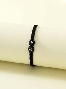 1pc Fashionable Minimalist Resin Letter Handmade Braided Adjustable Bracelet For Men - Black - View 2