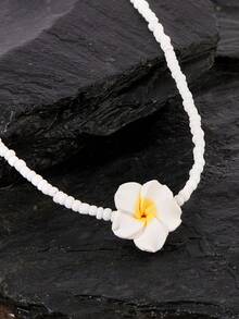 Opalesca 1pc Boho Style Adjustable Polymer Clay Flower Woven Necklace For Women