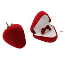 1pc/2pcs Creative Strawberry Jewelry Box, Strawberry Shaped Jewelry Box With Velvet Lining - Soft Oval Ring And Earring Storage Box, Snap Closure, Suitable For Wedding, Valentine's Day And Mother's Day Gifts - Cute Jewelry Box For Women, Playful Design, Romantic Gift, Decorated With Bow Detail - Red - View 12