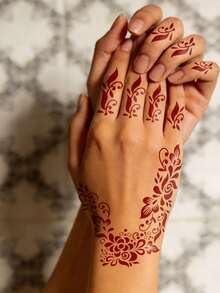 2 Pieces Floral Vine Pattern Tattoo Stencils – Exquisite Hollowed-Out Designs With Delicate Textures For Personalized DIY Temporary Tattoos, Reusable, Suitable For Party & Daily Body Decoration, Helps Easily Create Custom Temporary Tattoo Looks - Black - View 4