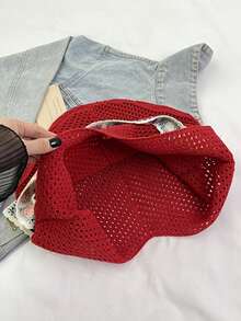New Knitted Handbag, Fashionable Campus Shoulder Bag, Large Capacity Tote Bag For Vacation And Beach