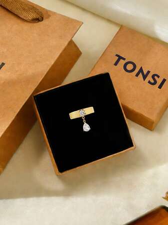 TONSI 1개 패셔너블하고 로맨틱하며 정교하고 고급스러운 미니멀리스트 18K 금도금 스테인리스 스틸 큐빅 지르코니아 물방울 반지, 커플 반지, 웨딩 반지, 데일리웨어, 출퇴근, 파티, 커플, 친구, 발렌타인데이 선물로 적합