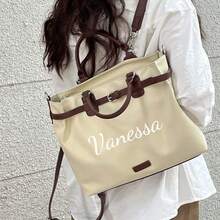 1pc Personalized High-Quality Tote Bag, Spring New Arrival, Customizable Name, Soft Nylon Material, Large Capacity Handbag & Backpack, Laptop Sleeve, Versatile Casual, Durable, Zipper Closure, Ideal Gift For Family, Friends, Lover, Back To School, Valentine's Day - Multicolor - View 3