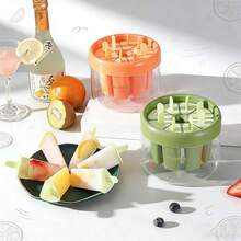 1pc Kitchen & Dining Homemade Ice Pop Mold, Round Ice Lolly Maker With Cover & Compartments, Easy Release, Suitable For Adding Fruit/Juice, DIY Summer Frozen Treats - Orange - View 2