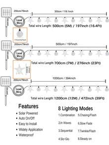 Solar Outdoor Garden Decoration Crystal Ball And Star String Lights -20/50/100leds Lights, 5m/7m/12m Solar Powered Lights,Suitable For Garden, Courtyard ,Wedding,Lawn, Branches ,Balcony,Camping And Fence Decorations. Ideal For Wedding And Party Christmas, Halloween, New Year And Eid Al Fitr, Islamic Holiday Decorations - Black - View 8