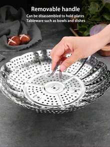 1pc Stainless Steel Large Capacity Versatile Steamer, For Steaming Vegetables - Silver - View 5