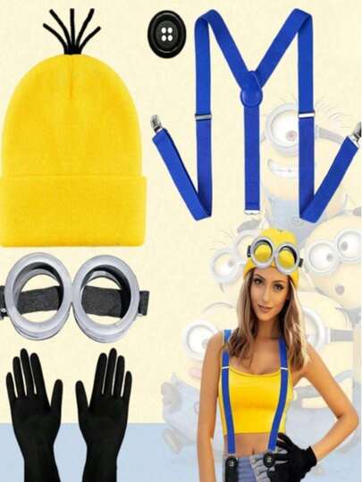 1/2/4/5件套斯图尔特+鲍勃+凯文卡通人物主题生日派对装饰服装套装，包含派对帽、卡通人物眼镜，适合圣诞节、万圣节和主题活动角色扮演圣诞服装套装