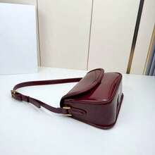 Burgundy Leather Shoulder Bag For Women, Minimalist Structured Crossbody Bag With Gold Hardware, Slim Rectangle Everyday Purse, 24.5x15x8.5cm - Burdeos - Ver 2