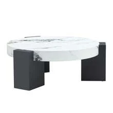 Modern, Simple Round Side Table With Two Levels – Transparent Grey Glass Top And Black MDF In An L-Shape. Marble-Effect Tabletop. Disassemblable Design For More Flexible Room Use. - 黑與白 - 查看 8