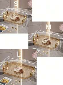 1pc Oval PET Serving Tray, Suitable For Kitchen, Dining Table, Ramadan - Gold - View 3