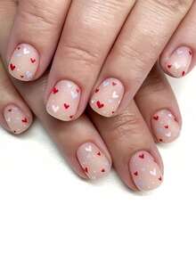 96片方形、心形、波点和亮片图案假指甲，全覆盖式指甲贴片套装，适合作为美甲礼物和批发美甲用品，送给女孩和妈妈们，适合节日、派对、约会和日常佩戴。 - 彩色 - 查看 3