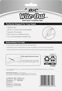 BIC Wite-Out Brand Exact Liner Correction Tape, 19.8 Feet, 4-Count Pack Of White Correction Tape, Fast, Clean And Easy To Use Tear-Resistant Tape Office Or School Supplies - MàuB - Xem 2