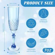 12PCS Blue Plastic Champagne Flutes - Unbreakable Toasting Cups For Holidays Weddings Parties - 藍色 - 查看 2