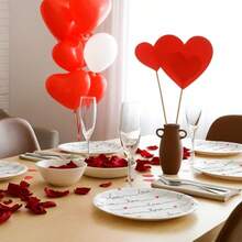 50 Pcs Valentines Day Paper Plates Red Love Heart 9 Inch 7 Inch Dinner Dessert Plates Disposable Tableware For Wedding Anniversary Romantic Valentines Galentine Party Supplies Decorations - RedWhite - View 4