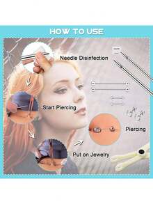 25pcs Body Piercing Kit Professional Ear Nose Piercing Kit With Piercing Jewelry 14G 16G Piercing Needles Clamps For Nose Lip Eyebrow Ear Piercing Set