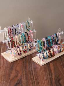1pc Acrylic & Wooden Bracelet Display Stand, Jewelry Display Rack, Tabletop Bracelet, Watch, Earring & Ring Organizer - Multicolor - View 7
