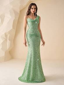 Elisanya Rückenfreies romantisches glamouröses Kleid mit Pailletten, sexy schlanke Passform Abendkleid für formelle Anlässe, Cocktailparty, Gastgeberin - Minzgrün - Übersicht 5