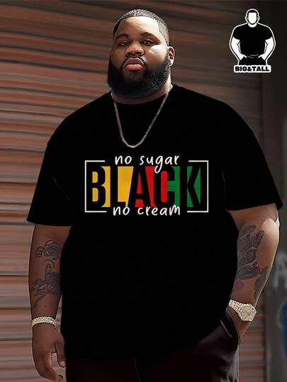 Camiseta de estilo callejero estadounidense de talla grande con fondo negro y contraste de colores amarillo, rojo y verde con el eslogan "Sin azúcar, sin crema", Parte superior de manga corta con contraste de color